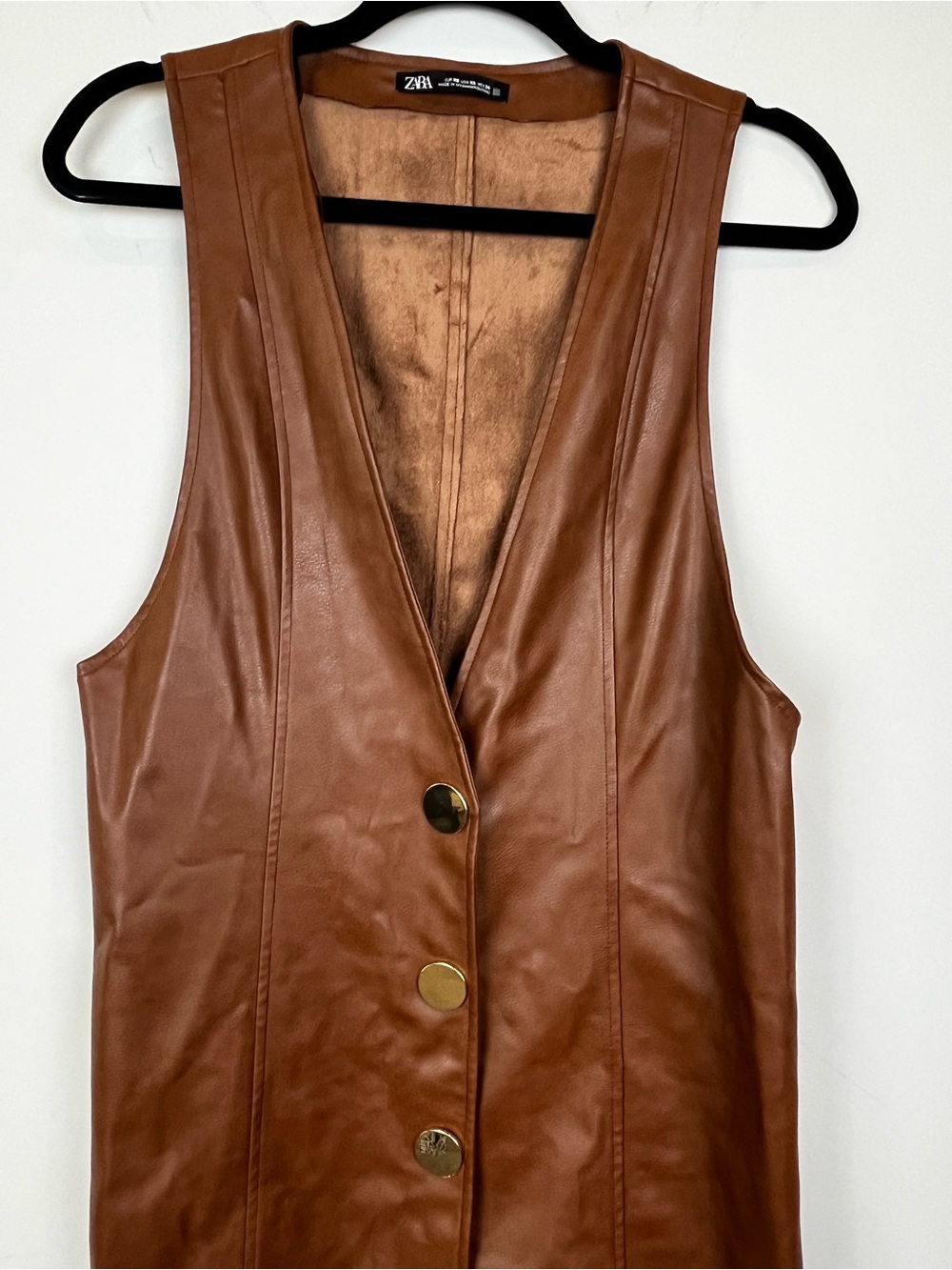 Zara Brown Faux Leather Button-Front Vest Pinafore Dress Size XS - Picture 12 of 15